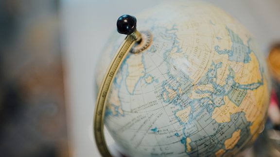 Globe map with the United kingdom centred.