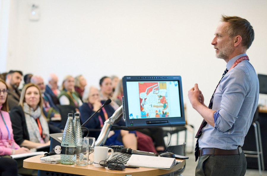 Gary Aubin delivers his keynote presentation on specialist education in schools.