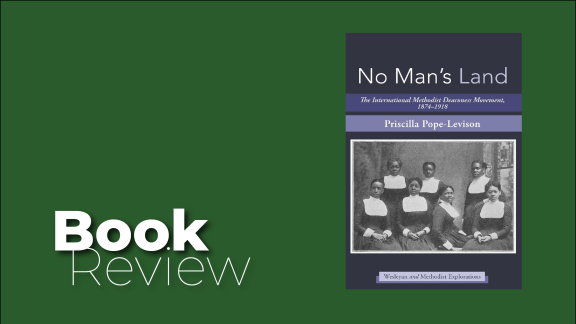 text reads 'book review' and image includes the cover of 'No Man's Land' by Priscilla Pope Levison