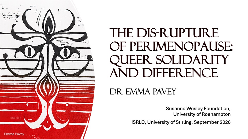 abstract black and red image with text reading The Dis-rupture of Perimenopause - Queer solidarity and difference